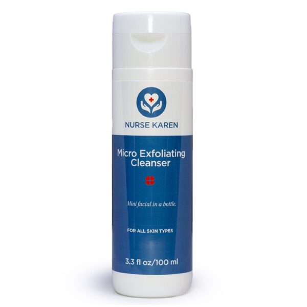 A bottle of body exfoliating cleanser